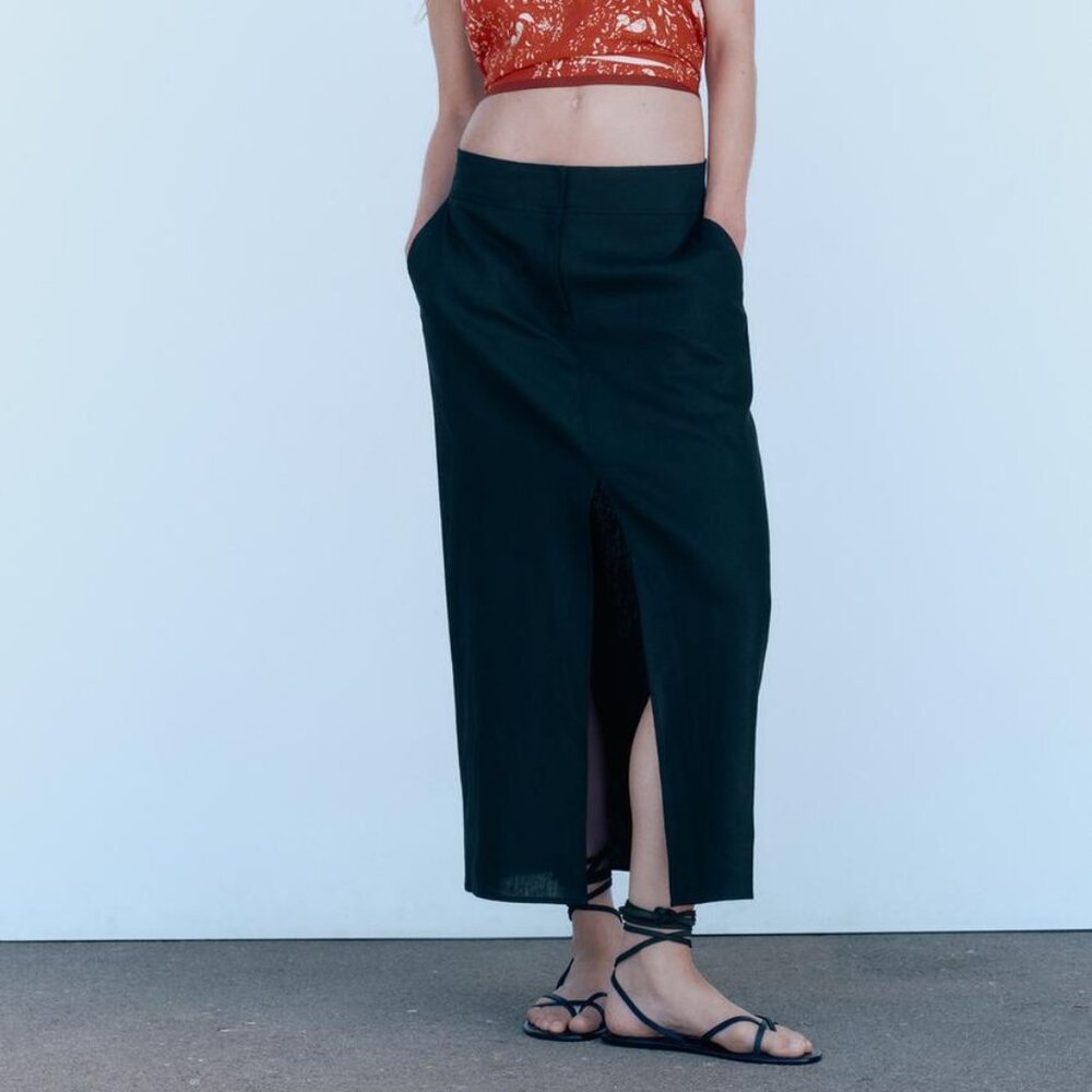 Zara Black Maxi Skirt with Front Slit